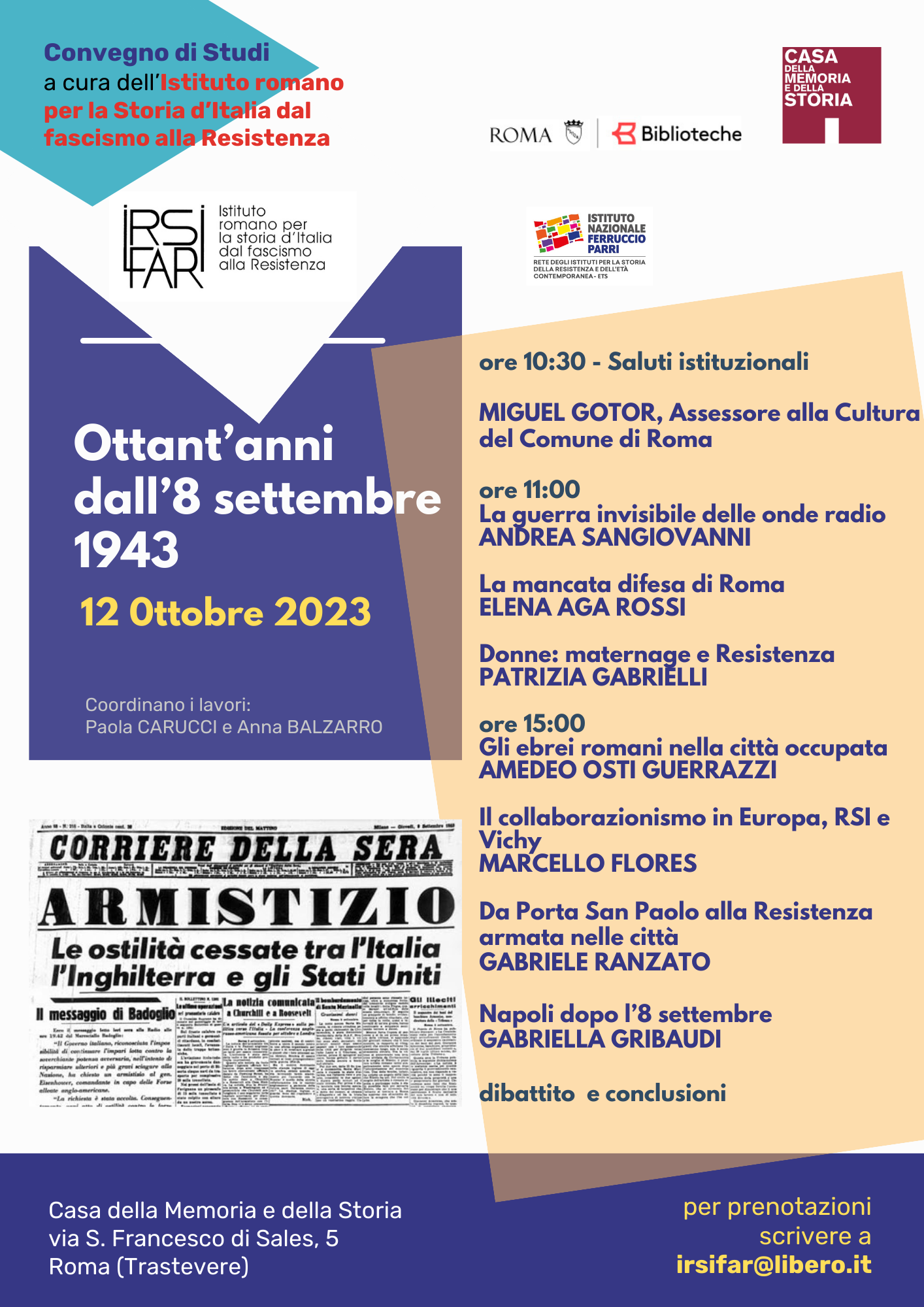 Convegno 12 ottobre – Ottant’anni dall’8 settembre 1943